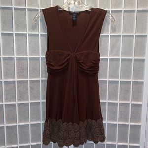 LAST MARKDOWN TOP; BROWN W/LACE, BOSTON PROPER, Size S